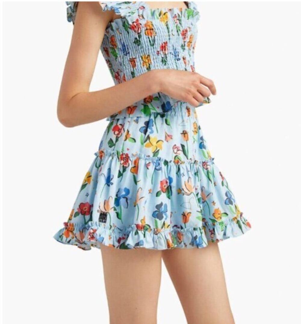 Hill House Home Paz Skirt and Top Set in Space Floral Linen and Cotton Preppy